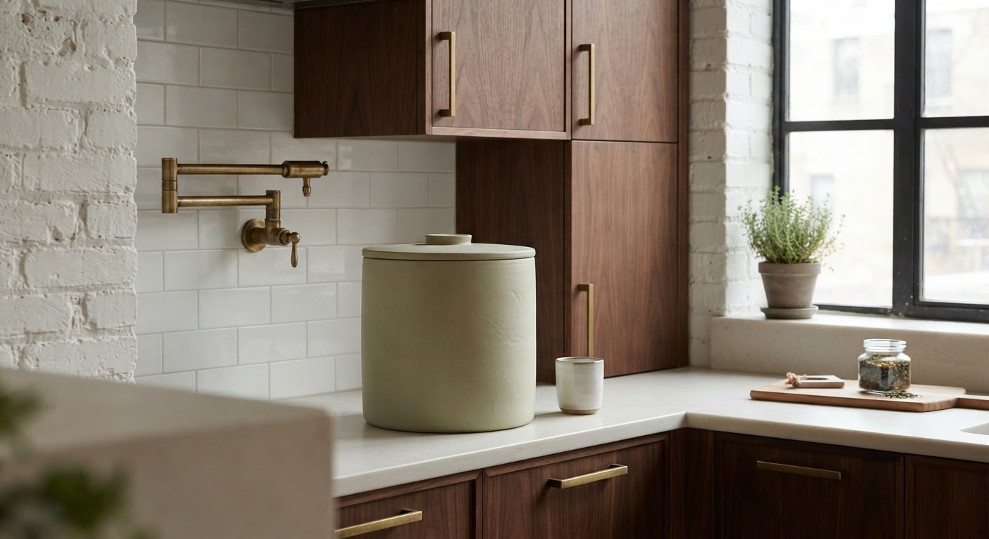 Lichen vessel in a walnut kitchen